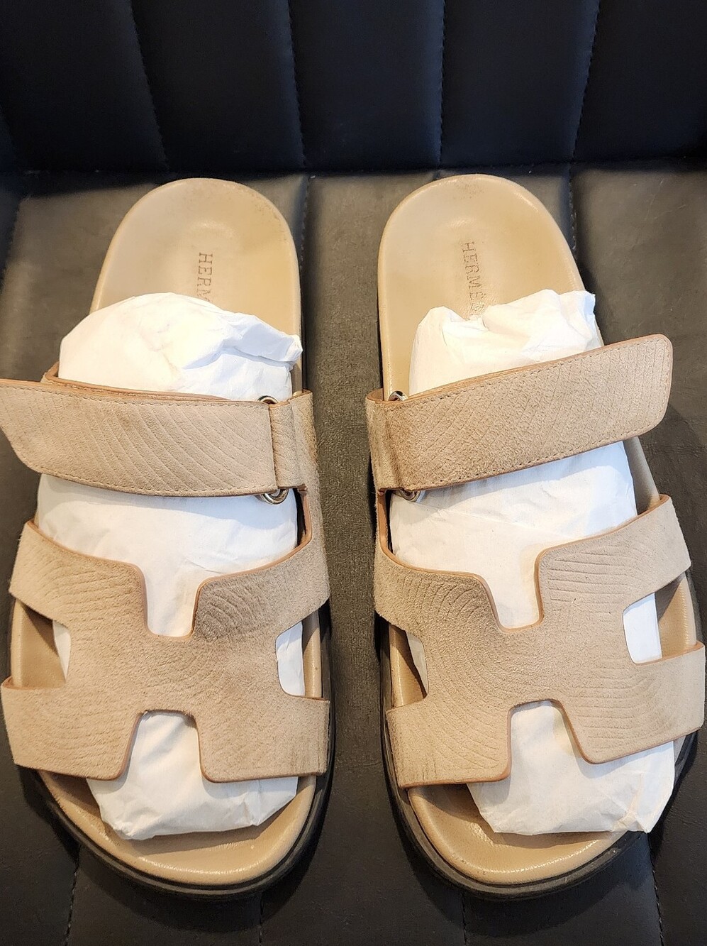 Hermes Chypre Beige Double-Strap Women’s Slide Sandals